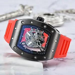 Jam tangan bisnis pria, arloji quartz berongga dan transparan bentuk barel baru 2024 sepenuhnya otomatis dan akurat