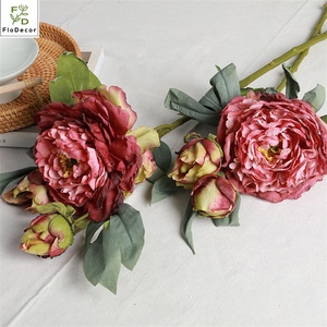 Pivoine en soie française artificielle de haute qualité 3 têtes bord brûlé fleur de pivoine rôtie pour <span class=keywords><strong>la</strong></span> décoration intérieure - Product Image 4