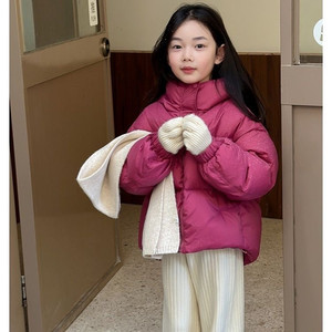 Girls Winter Short Hooded Cotton <b>Coat</b> Fleece <b>Lined</b> Thickened Windproof Loose Fit Childrens Warm Outerwear - Product Image 3
