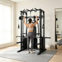 Rack de musculation réglable en acier avec chargeur de plaques et machine Smith pour exercices des bras, du torse, des jambes et du dos - Équipement de gym à domicile