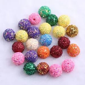 Nouvelles perles à paillettes brillantes pour femme, collier épais de bijoux, perles à boule en résine strass 20MM, 100 pièces