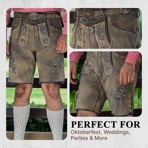 กางเกงหนังแท้ผู้ชายทรง Lederhosen ยาวเหนือเข่า สำหรับเทศกาลอ็อกโทเบอร์เฟสต์ ชุดพื้นเมืองบาวาเรีย - Product Image 4