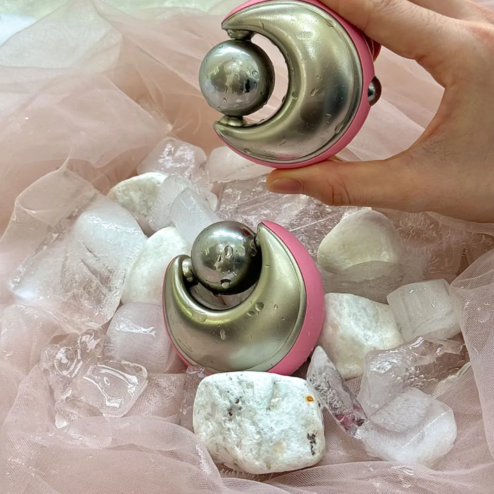 Ev güzellik yüz buz rulosu soğutma küre seti Cryo masaj topu altın paslanmaz çelik Mini yüz için Facials buz küreler