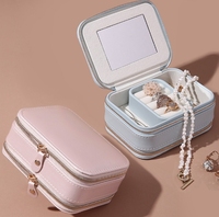 Doppelreißverschluss Umweltfreundliche Leder-Schmuckaufbewahrungsbox für Ringe und Halsketten - Tragbares Rechteckiges Design für Neujahrs- und Ostergeschenke