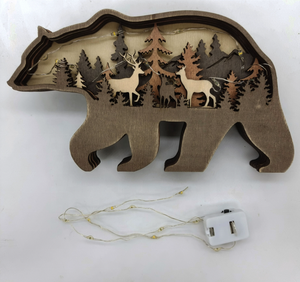 Decoración navideña de madera tallada a mano, animales tallados, arte de pared para <span class=keywords><strong>el</strong></span> hogar, adornos de oso tallados de madera rústica LED - Product Image 5