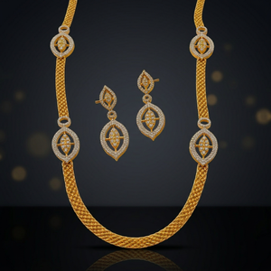 Conjunto de Collar Largo de Lujo Chapado en Oro con Diamantes CZ, Cadena de Eslabones Marquise para Novia, Joyería para Mujer - Product Image 1