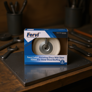 Disques de polissage en coton Fervi avec tige de 50 mm pour le polissage du métal et du bois - Product Image 3