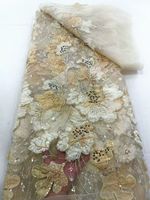 Kain Tulle Bordir 3D Bunga Berat Meriah dengan Aplikasi Mutiara dan Payet, Ringan dan Bernapas, untuk Pernikahan Nigeria Ghana