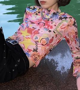 Blusas <span class=keywords><strong>de</strong></span> malla sexy <span class=keywords><strong>de</strong></span> <span class=keywords><strong>manga</strong></span> <span class=keywords><strong>larga</strong></span> para mujer, ropa <span class=keywords><strong>de</strong></span> moda, cuellos <span class=keywords><strong>de</strong></span> <span class=keywords><strong>tortuga</strong></span>, transparentes, fruncidas, tops para salir, conjuntos ajustados - Product Image 2