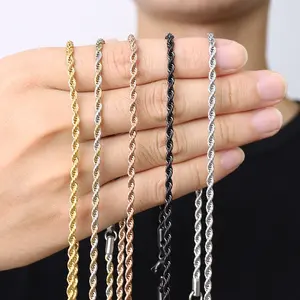 Silver 18KGold Plated Stainless Steel Pendant Chain Round Brilliant Samll Skinny Tiny 2/3/4/5/6/7/8mm Rope Chain NecklaceJewelry