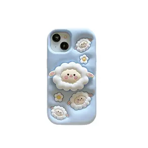 Compatible with for iPhone 15 Phone Case The iPhone 15 Small Sheep Concave and Convex Stereo Silicone Case