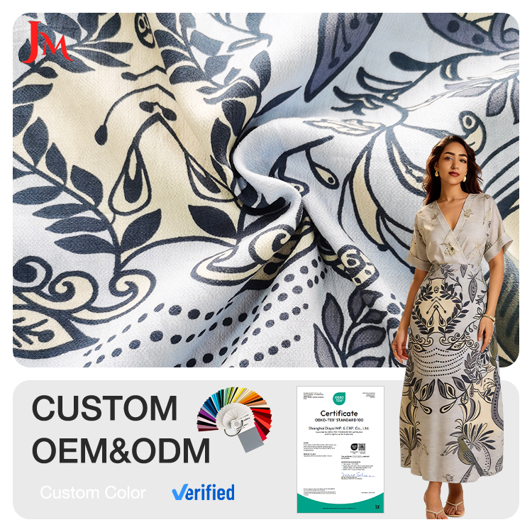 JM Hot Sales Soft Nylon Blended Digital Print Rayon Fabric for Premium Women's Dress Girls' Apparel Moisture-Absorbent