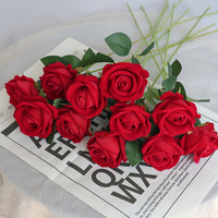 Rose artificielle en velours rouge à tige unique, toucher réel, pour mariage, nouvel an, remise de diplôme, décoration de Noël