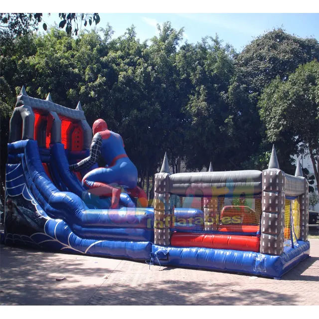 Commercial kids structures gonflables toboggan pour piscine jumping castle bouncy spiderman air bounce house inflatable slides