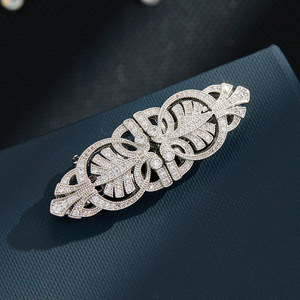 Cuff Link And Tie Clip Set Geometric Oval Micro Insert Unisex Formal Brooch XC06212 - Product Image 1