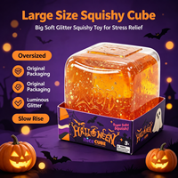 Cube souple translucide orange à paillettes pour Halloween, jouet anti-stress à presser, idéal pour les fêtes