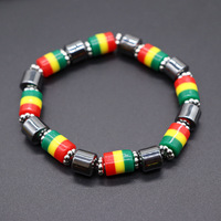 Pulseras Étnicas Africanas Rojas, Amarillas y Verdes, Pulseras Rasta de Jamaica, Pulseras Elásticas de Madera y Piedra de Vidrio, Pulseras con la Bandera de Jamaica, Pulseras con la Letra Jamaica
