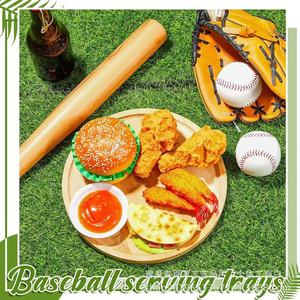 Bandeja redonda de bambú con forma de pelota de béisbol, plato de madera maciza para servir en fiestas, cumpleaños, pasteles, pizza, queso. - Product Image 2