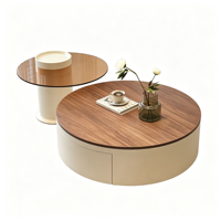 Ensemble de table basse moderne en bois de manguier massif avec plateau en verre trempé, écologique, durable, aspect haut de gamme pour les petits appartements