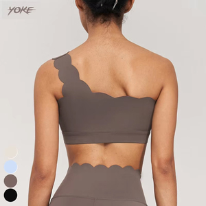 Joch <span class=keywords><strong>Single</strong></span> Shoulder <span class=keywords><strong>Strap</strong></span> Gym Fitness-BH Atmungsaktives Laufen Workout Wear Großhandel Stoßfest Gathered Yoga Sport-BH Frauen - Product Image 3