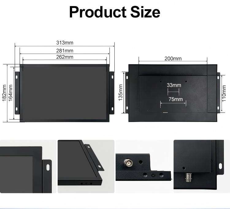 12 Inch Industrial Touch Monitor PCAP Touch Screen with VGA HDMI DVI for Embedded Open Frame Wall Mount