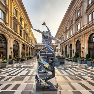 Sculpture moderne en acier inoxydable de luxe sur mesure, grande taille, résistante aux intempéries, pour la décoration des places et des jardins - Product Image 4