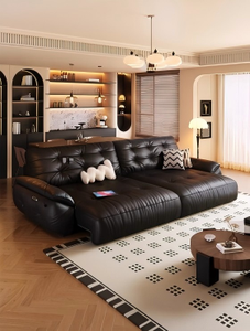 Sofá Seccional Moderno de Cuero Genuino Negro con Respaldo Acolchado y Función Reclinable para Sala de Estar - Product Image 5