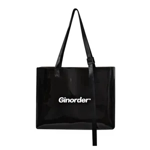 Hot Sale Fashion Good Price PVC Shopping Bag Beach Bag Tote Bag Shinny Black PVC