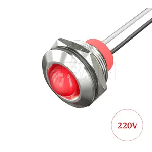 Special price 19mm 220v domed head waterproof control panel red light indicator with 15cm wire