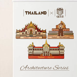 Aimants de réfrigérateur 3D en <span class=keywords><strong>bois</strong></span> de la série Architecture Thaïlandaise OEM, motif Wat Chai Luang Yunshi Tenple Jaiji Hall, tuile magnétique, souvenir cadeau - Product Image 3