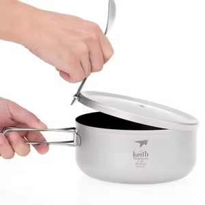 Boîte à lunch portable légère en titane pur de qualité supérieure 800 ml gris argenté sablé, bols empilables compacts avec poignée pliable - Product Image 1