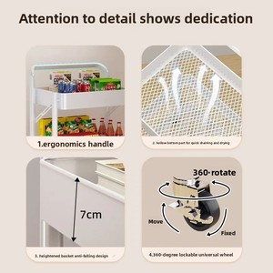 <strong>Small</strong> Carbon Steel Foldable Trolley <strong>Shelf</strong> Multi-layer Storage Rack for <strong>Kitchen</strong> Bathroom Bedroom with No Installation Required - Product Image 3