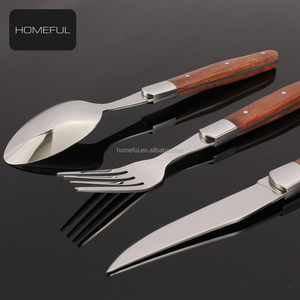 Ensemble de couverts en acier inoxydable personnalisé, 3 pièces, <span class=keywords><strong>fourchette</strong></span>, cuillère, <span class=keywords><strong>couteau</strong></span> à steak <span class=keywords><strong>Laguiole</strong></span>, manche en bois de rose, ensemble cadeau de luxe - Product Image 4