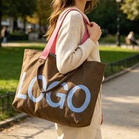 Sac fourre-tout en toile avec logo personnalisé, poignée contrastée, grande capacité, sac à bandoulière pour le shopping, OEM ODM, faible MOQ