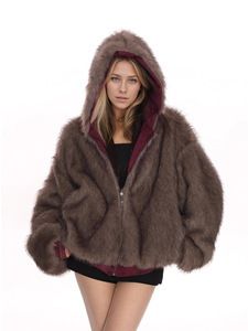 Abrigo de Piel Sintética de Doble Cara para Mujer, con Capucha y Cremallera, Grueso, Térmico, Resistente al Viento, Reversible, Informal, OEM - Product Image 5