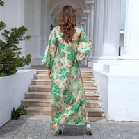 Robe Abaya de Haute Qualité pour Femmes Musulmanes, Col Montant, Manches Longues Évasées, Imprimé Feuille d'Érable, Broderie, Maxi Kaftan, Robe de Soirée Islamique