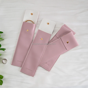 7*22cm Unique Thick PU Leather Jewelry <b>Gift</b> Storage Pouch <b>Envelope</b> Snap Button Watch Package Necklace Container with Gold Button - Product Image 1