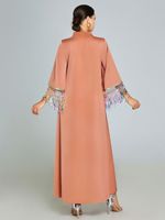 Modeste élégant musulman Maxi robe manches cloche paillettes frange jupe polyvalent élégant