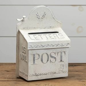 Handmade White Metal Post mailbox Wall Mounted Distressed Chic Mail Letter Box Wedding for garden home decoration outdoor