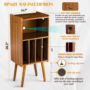 Wooden LP <strong>Record</strong> Player Stand, 3-Tier Turntable Stand <strong>Cabinet</strong> Holds up to 100 Albums, Metal <strong>Record</strong> Storage Holder - Product Image 2