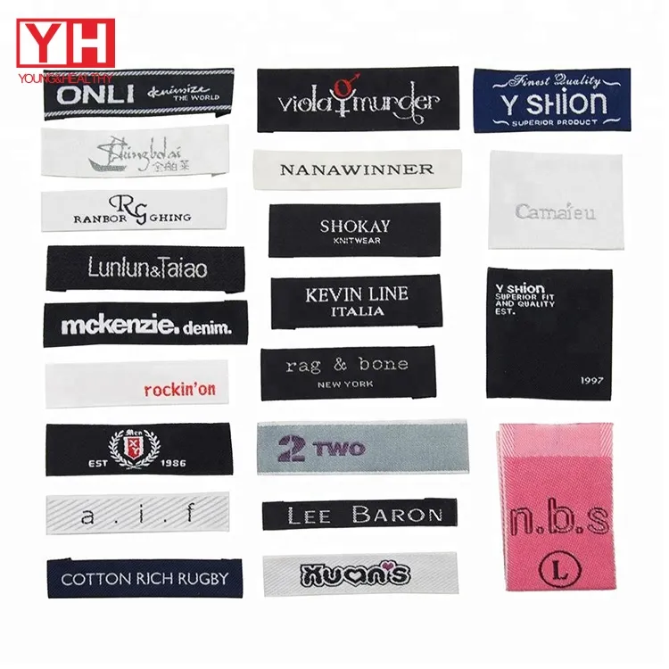 Etichetta Wovel in raso stampata con piega finale per abbigliamento con Logo personalizzato per abbigliamento