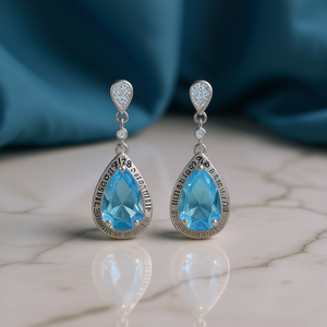 Pendientes de Cristal Azul Marino E1748 con Engaste de Plata 925, Joyería Clásica de Boda para Mujer, Forma de Gota de Agua - Product Image 2