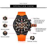 MINI FOCUS 0468 jam tangan pria multifungsi gelang silikon kedap air jam tangan kuarsa kalender bercahaya jam tangan olahraga kasual pria
