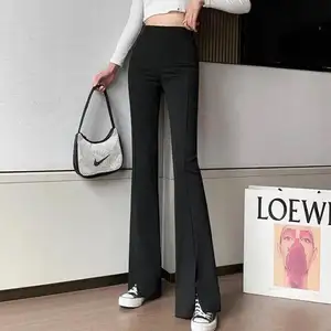 split casual pants women's letters high waist slimming ice silk wide-leg pants Western style spring and summer women's trousers