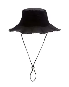 Chapéu tipo bucket hat, chapéu de denim lavado personalizado com corda