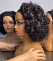 Perruque bandeau en cheveux brésiliens vierges, densité 250%, bouclée et volumineuse, 14 pouces, sans dentelle, sans colle, demi-perruque fabriquée à la machine pour femmes noires, garantie 2 ans