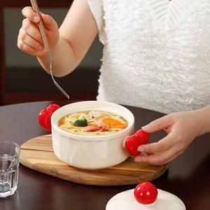 Creamic Wind Light Luxe Anti-Scald Double Oreille Bol à nouilles Bol en céramique avec couvercle Étudiant Dortoir Nouilles Ménage Bol à soupe - Product Image 2