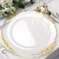 Vaisselle arabe, assiettes rondes en plastique transparentes et dorées, bord doré, pour mariage