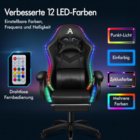 Chaise de jeu PC élégante noire avec massage à 8 points 12 couleurs RGB LED Light Chaise de jeu ergonomique avec repose-pieds