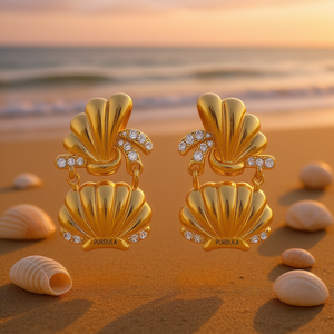 Orecchini Pendenti Purashia con Conchiglia, Placcati in Oro 18K con Diamanti Taglio Brillante Rotondo, Gioielli da Festa per Donne - Product Image 2